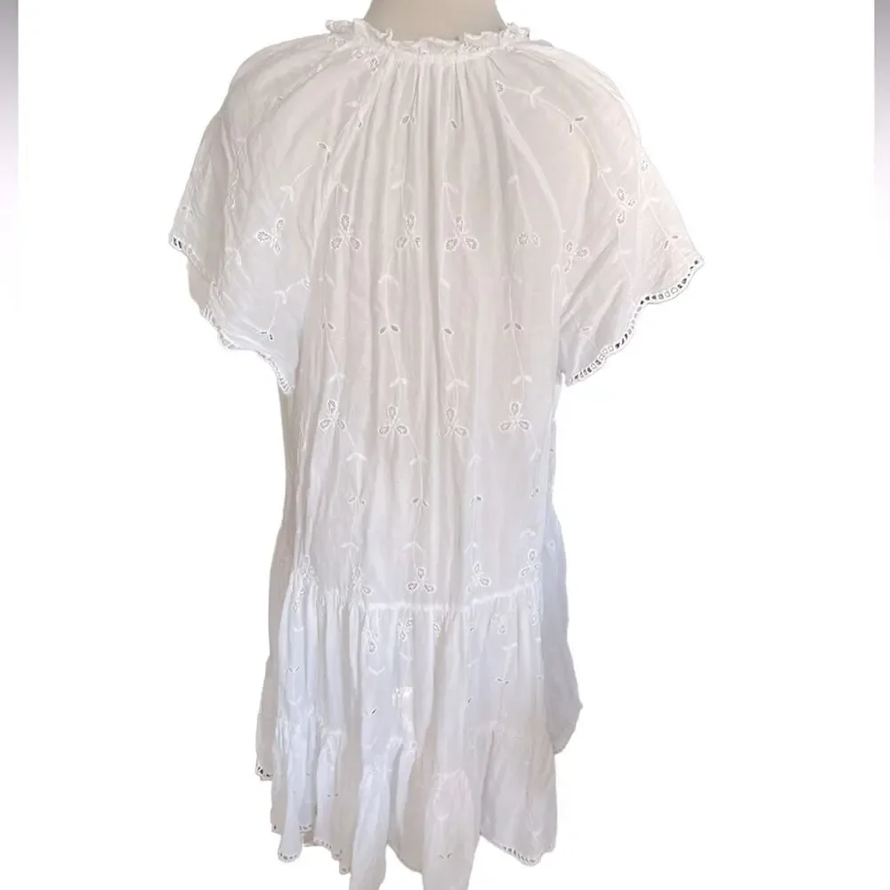 MANGO Open Work Detailed  Eyelet Dress White Size M